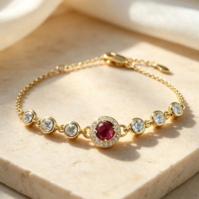 Women's S925 Silver Birthstone Bracelet with Natural Gemstones Gold Plated