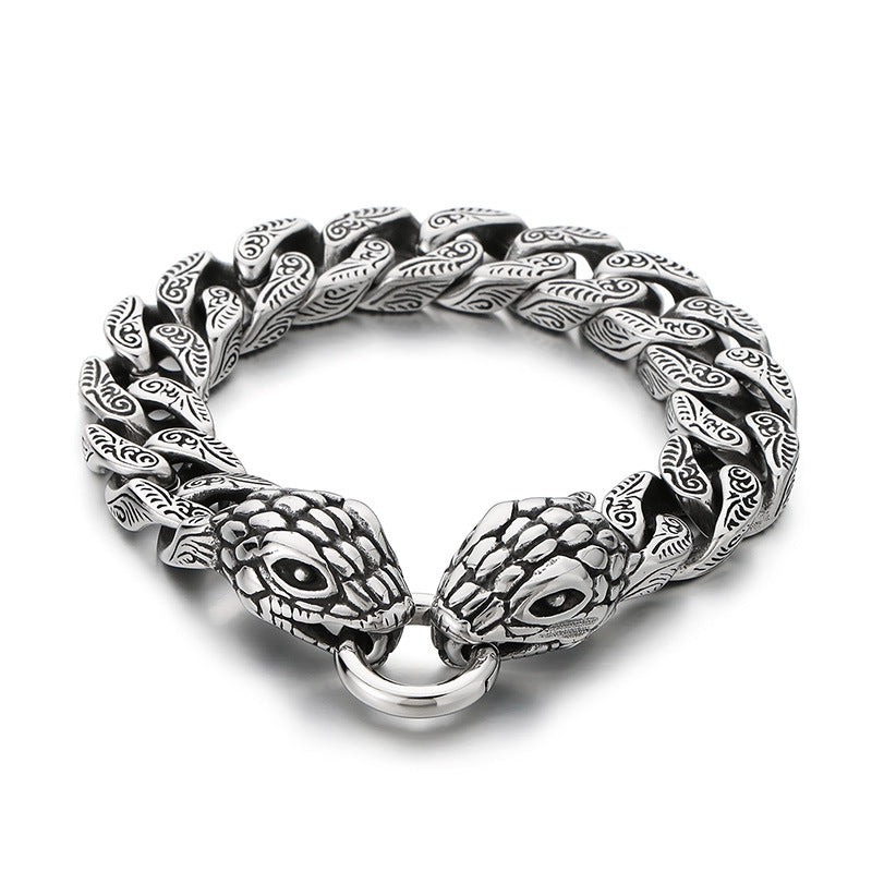 Men's Vintage Snake Head Titanium Steel Punk Bracelet