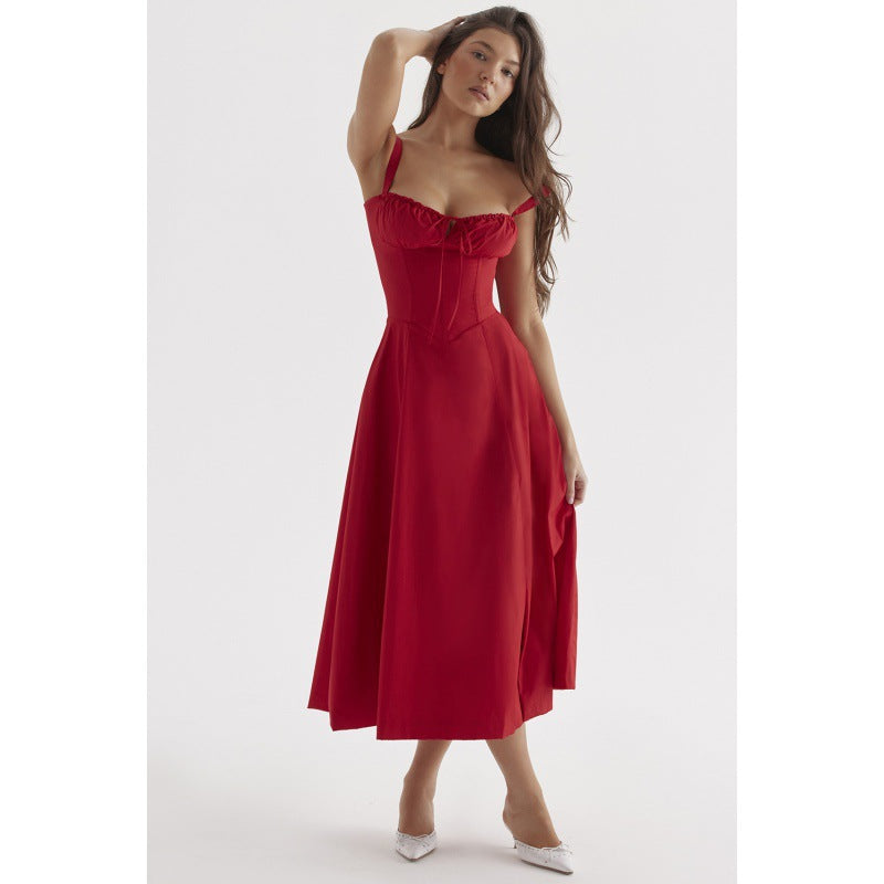 Women's Summer Sleeveless Solid Color Floral Sling Dress