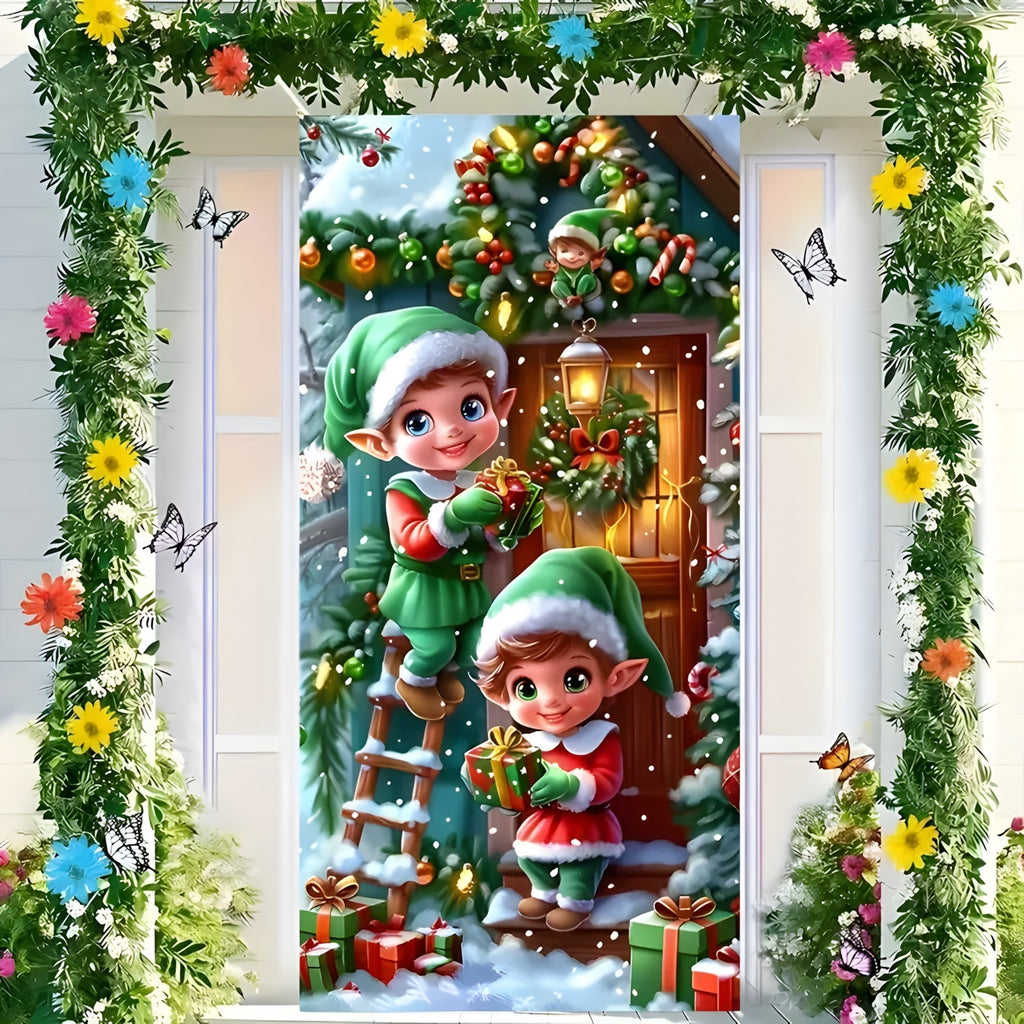 Christmas Santa Claus Polyester Door Cover Decoration 90x180cm teemdrop