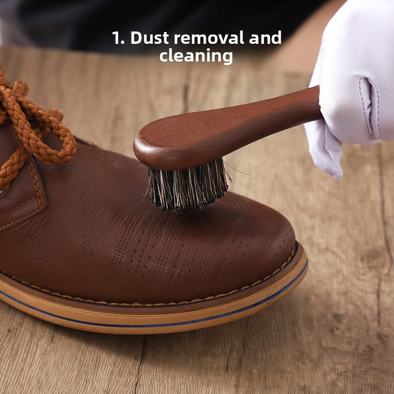 Natural Horsehair Wooden Handle Shoe Care Cleaning Polishing Brush Kit teemdrop