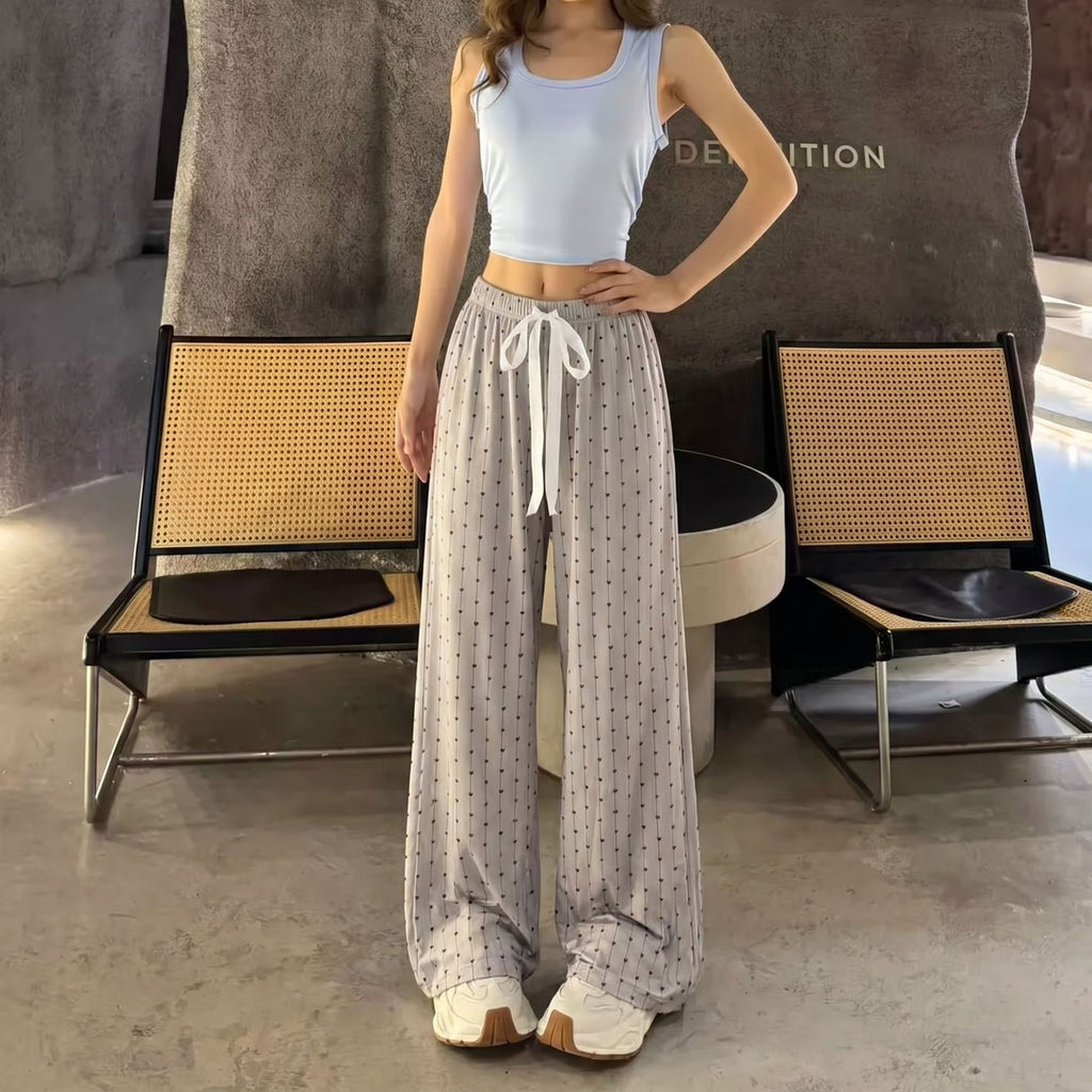 Women's Artistic Print High-Waist Wide-Leg Cotton Casual Pants teemdrop