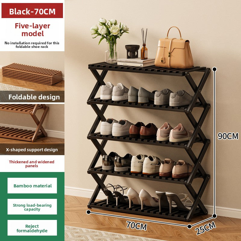 Foldable Bamboo Shoe Rack Freestanding No Assembly Multi-Tier Storage Organizer teemdrop
