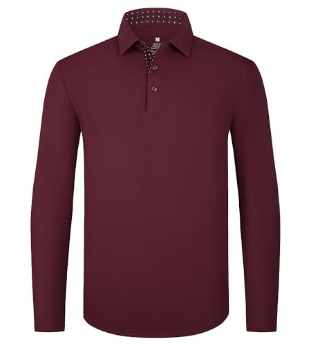 Men's Moisture-Wicking Quick-Dry Solid Long Sleeve Polo Shirt teemdrop