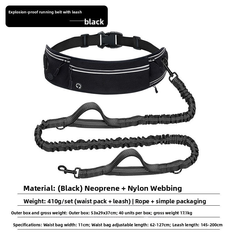Reflective Nylon Hands-Free Running Dog Leash with Waist Bag