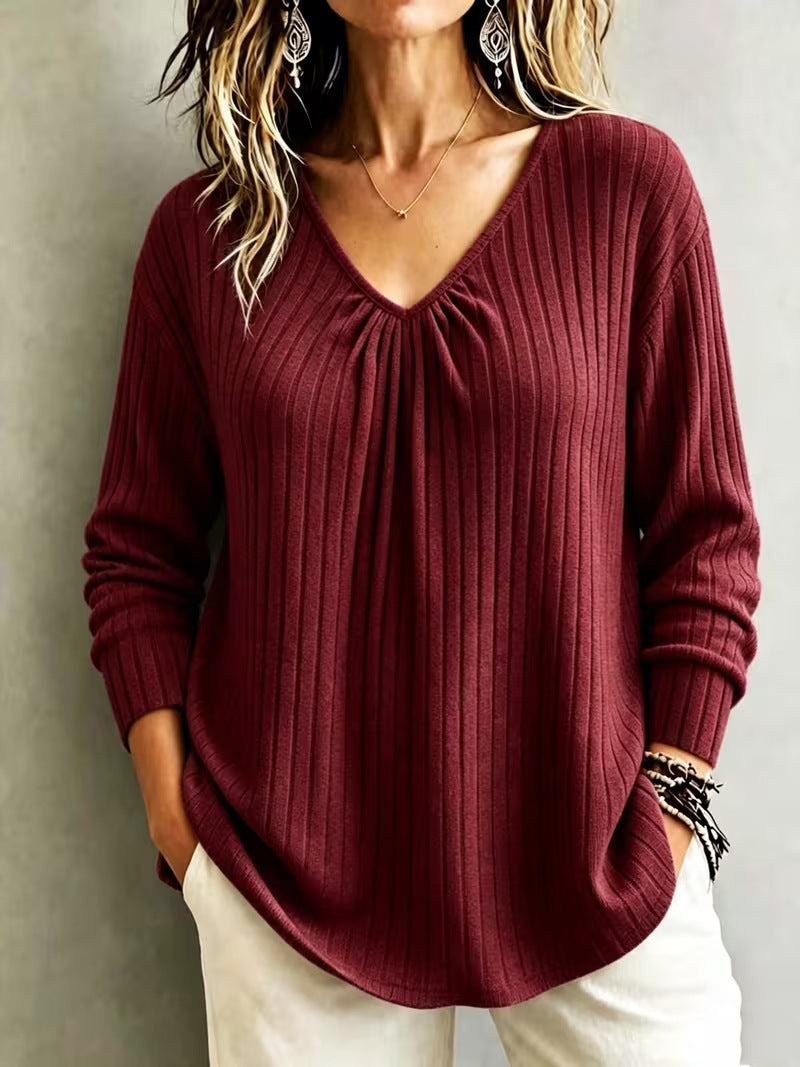 Long-sleeved pullover knit sweater teemdrop