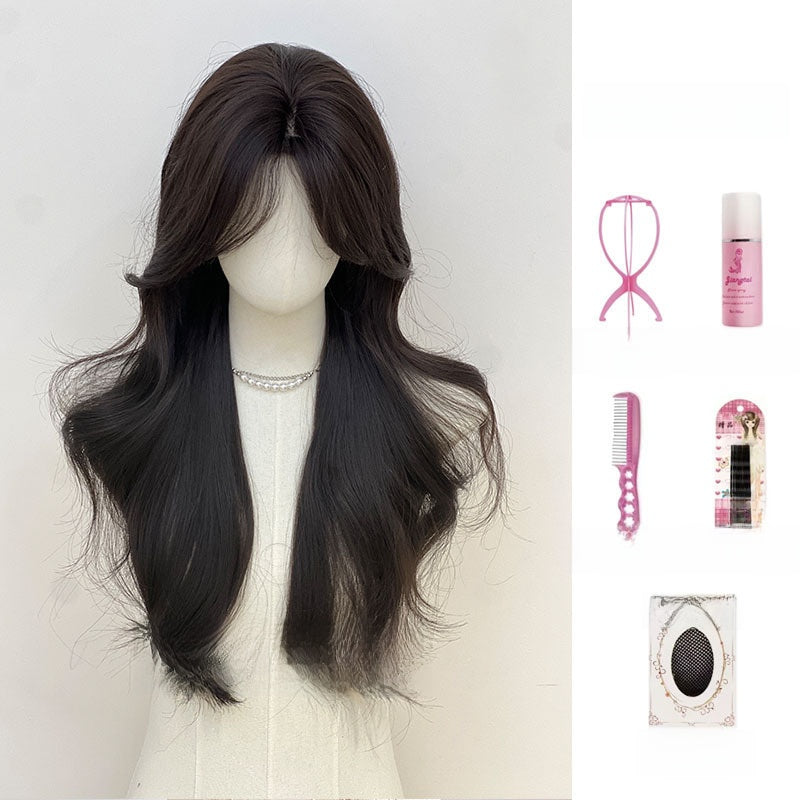 Full Head Cover Women's Long Curly Hair Daily Black Brown teemdrop