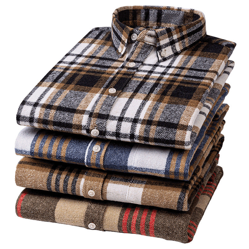 Men's Retro Plaid Long Sleeve Brushed Cotton Casual Shirt teemdrop