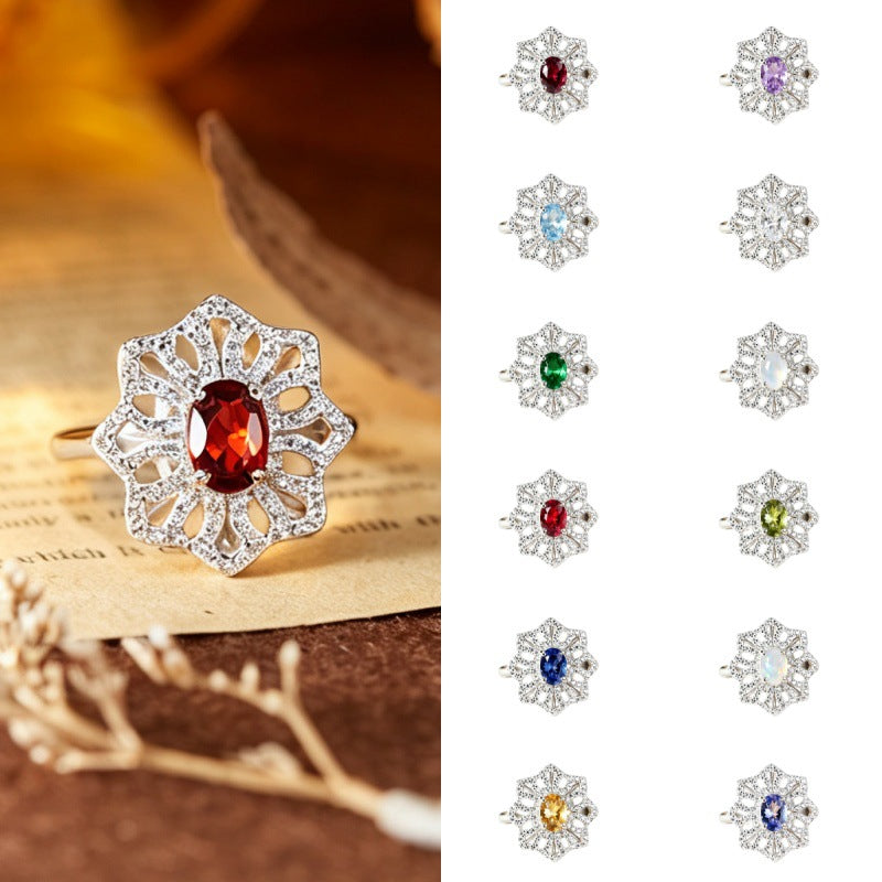 S925 sterling silver natural colored gemstone ring