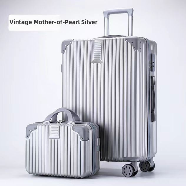 Vintage Leather Suitcase with Password Lock and Universal Wheels