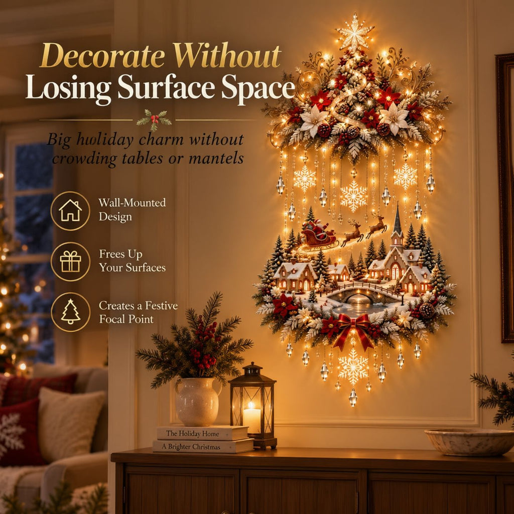 LED Lighted Christmas Tree Wall Hanging Decoration with Wreath Door Ornament teemdrop