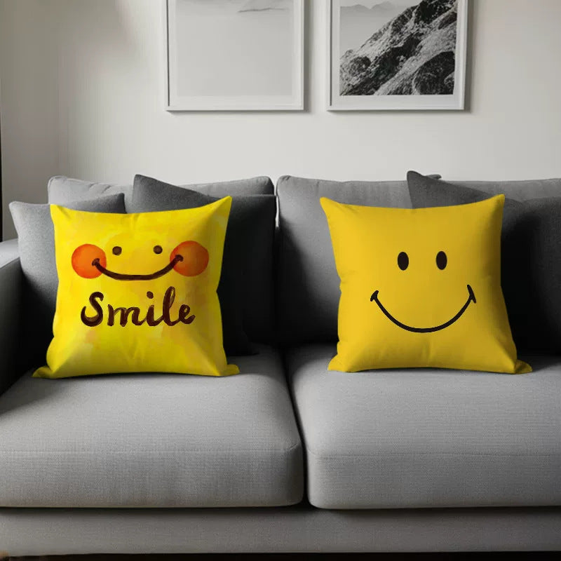 Cute Smiling Face Double-Sided Plush Throw Pillow Cover with Insert teemdrop