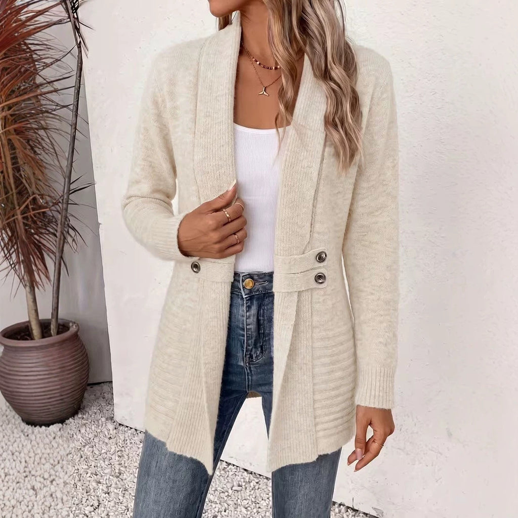 Women's Mid-Length Double-Breasted Knitted Cardigan Sweater teemdrop