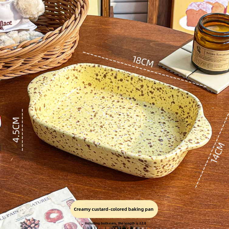 Color splash ink ceramic binaural square baking tray Microwave Baking