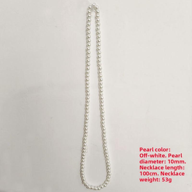 Women's Multi-Layer Imitation Pearl Long Necklace with Pearlescent Finish teemdrop