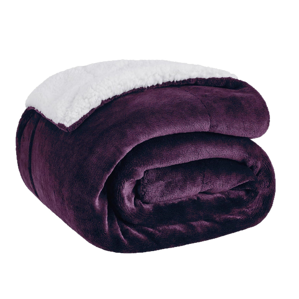 Double-Sided Plush Sherpa Fleece Blanket Thick Warm Solid Color Soft Throw