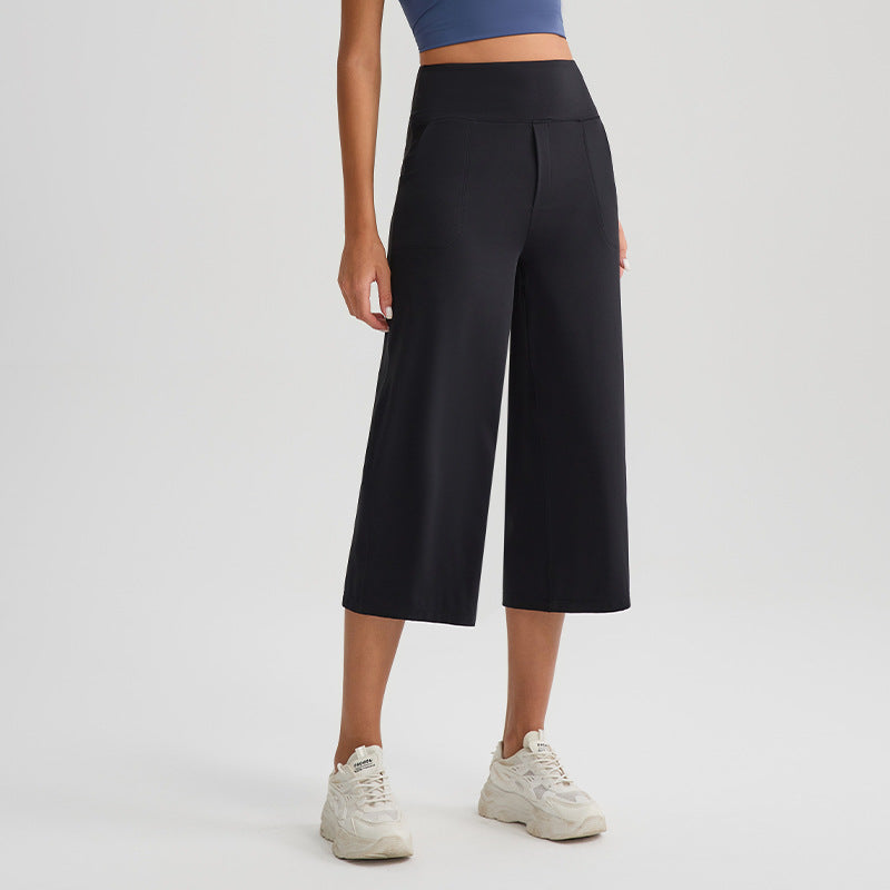 Women's Naked-Feel High-Waist Loose Wide-Leg Yoga Capri Pants teemdrop
