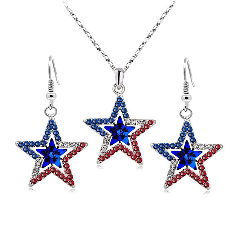 Zircon Inlay Five-Pointed Star Pendant Necklace Earrings teemdrop