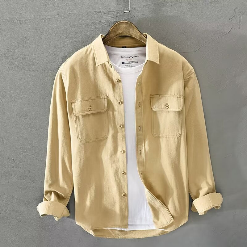 Men Multi-Pocket Corduroy Work Jacket Long Sleeve Casual Shirt