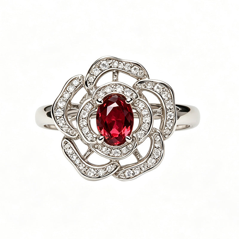 Silver Natural Birthstone Flower Vintage Adjustable Ring