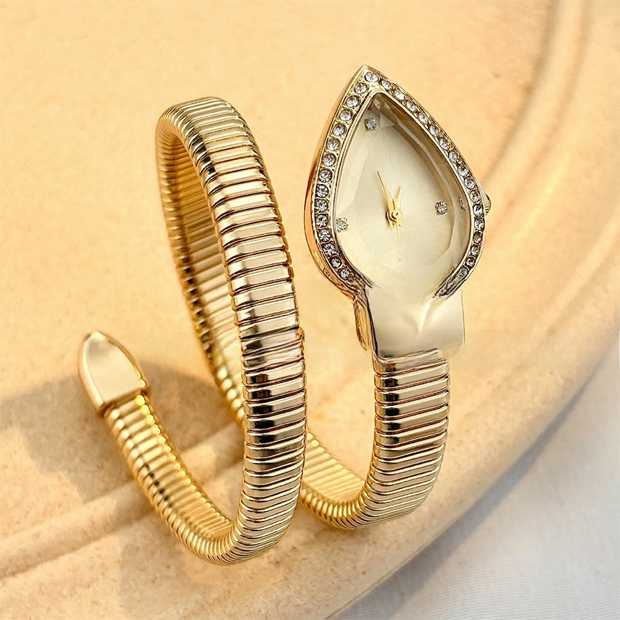 Women's Snake-Shaped Water Drop Dial Wrap-Around Bracelet Quartz Watch