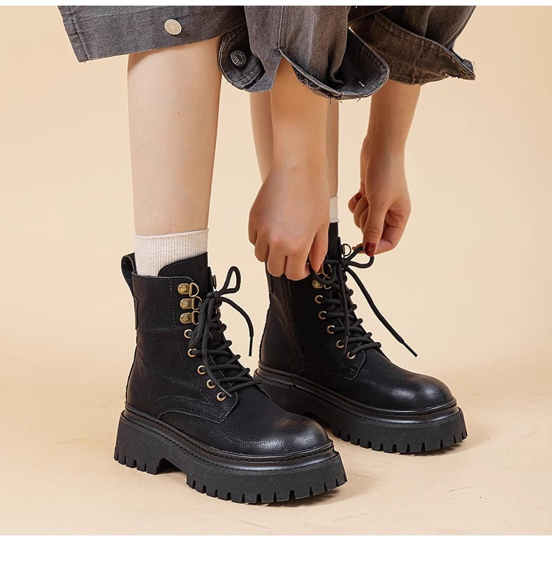Retro British Style Thick-Sole Mid-Calf Women's Martin Boots teemdrop
