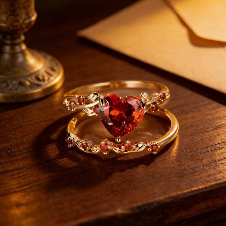 Heart-Shaped Zircon Inlaid Couple Ring