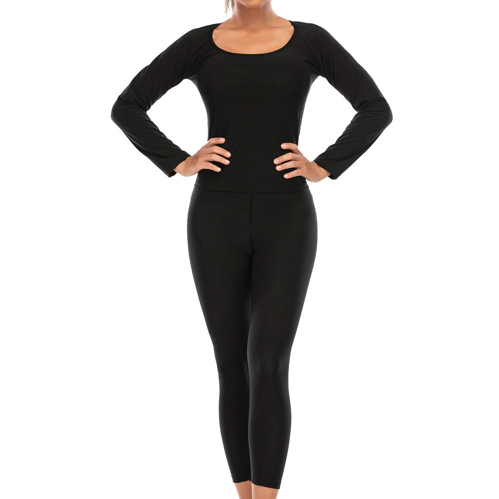 Women's Metallic Shapewear Sauna Suit Sports Training Long Sleeve Set teemdrop