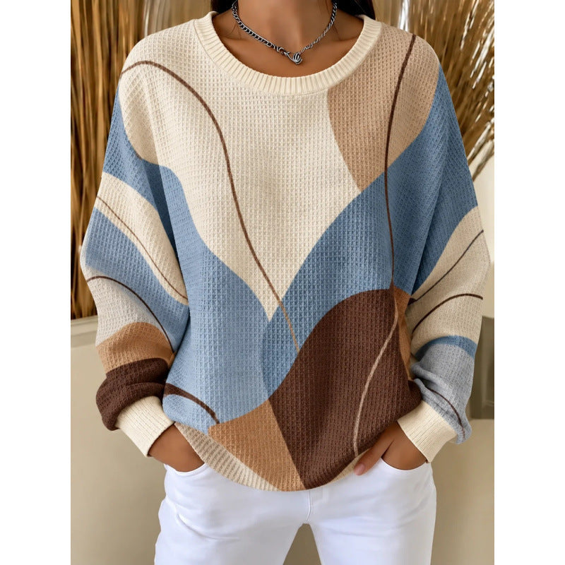 Plaid patterned round-neck long-sleeved casual hoodie teemdrop