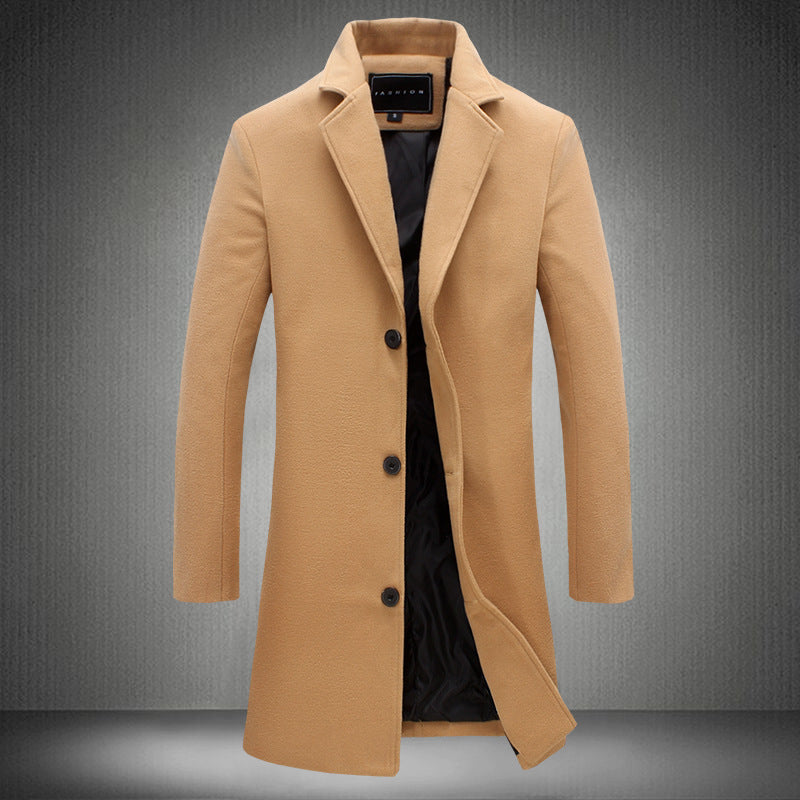Men Slim Fit Cotton Blend Mid-Length Lapel Coat teemdrop