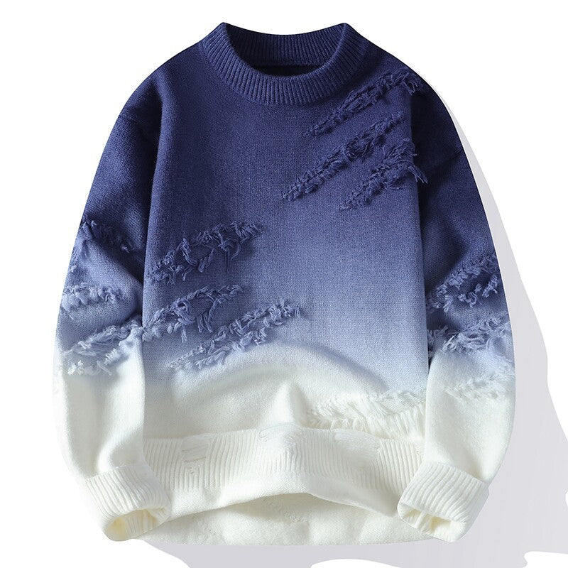 Men Gradient Color Stand Collar Knitted Cardigan Sweater