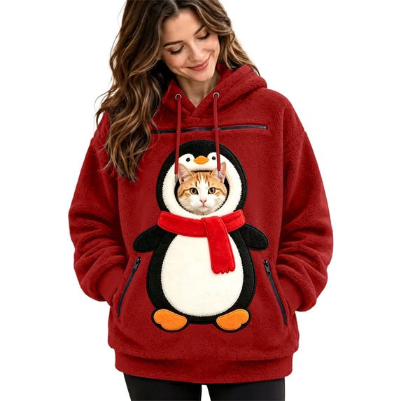 Mens Winter Warm Polar Fleece Lined Hoodie with 3D Printed Christmas Pattern and Zipper Pocket teemdrop