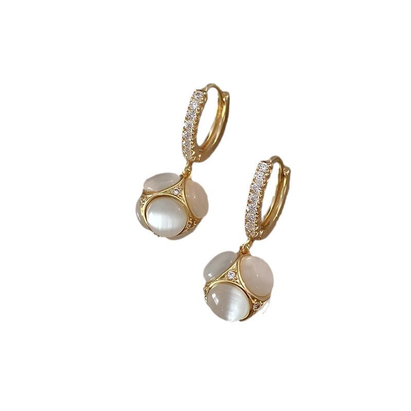 Cat's Eye Stone Geometric Metal Ear Buckle Earrings for Women