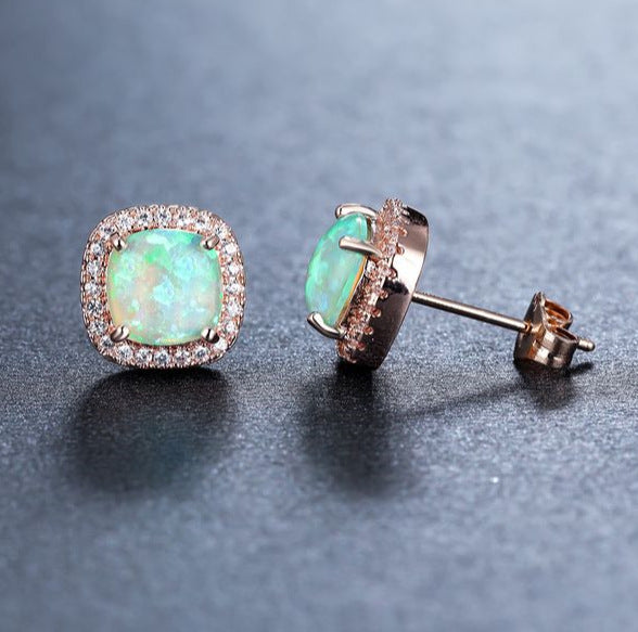 Geometric Full Diamond Zircon Earrings for Women Electroplated Copper Studs