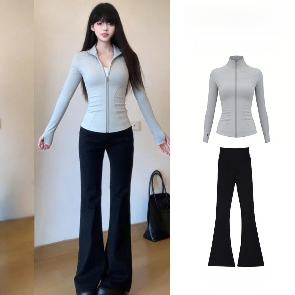 Women's 2-Piece Quick-Dry Long Sleeve Yoga Running Sports Set teemdrop