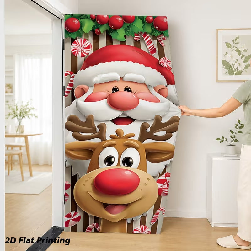 Milk Silk Christmas Door Banner Reindeer Santa Claus Design Festive Party Decoration Hanging Cloth for Home Living Room Bedroom teemdrop