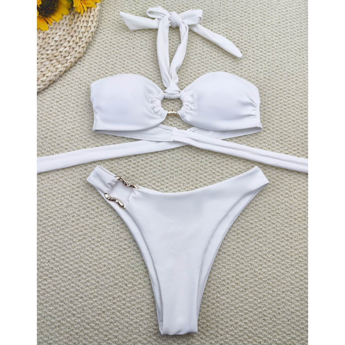 Women Split Lace-Up Low Waist Bikini Swimsuit Set teemdrop