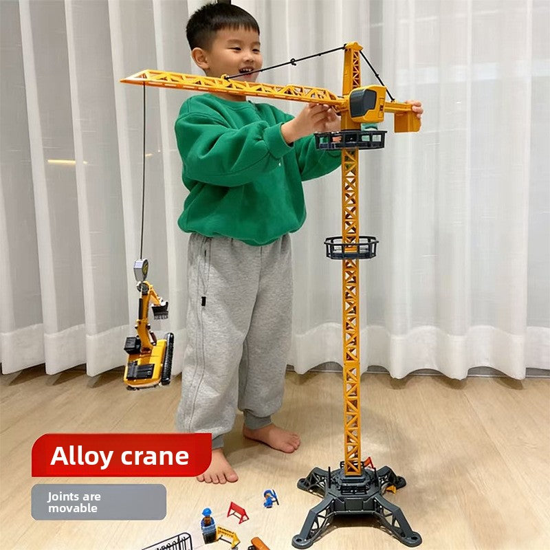 Alloy Construction Tower Crane Toy Vehicle with Movable Parts for Kids