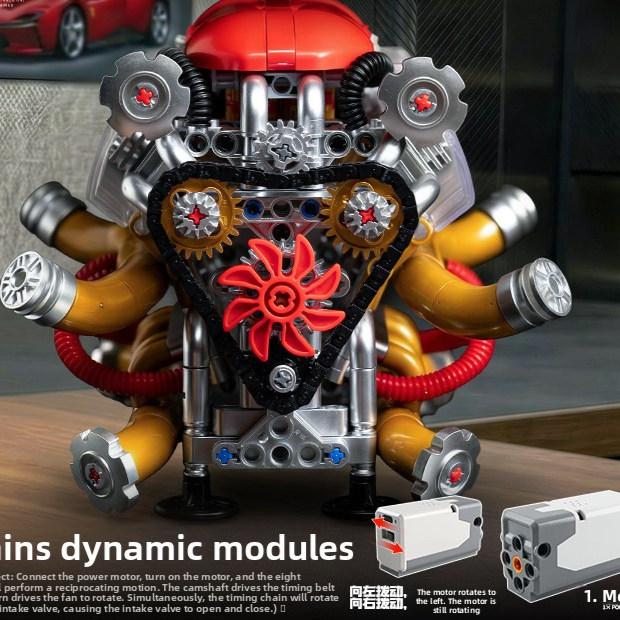 V8 Engine Model Mechanical Electric Building Toy