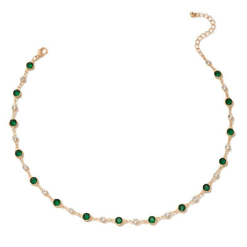 Green Zircon Velvet Rope Necklace