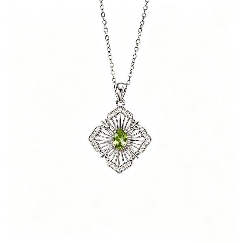 S925 Sterling Silver Natural Birthstone Geometric Pendant Necklace