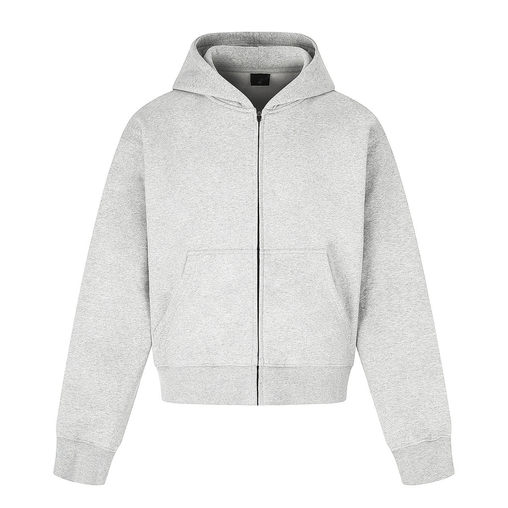 Retro Short Zip-Up Hoodie Solid Color Loose Fit Casual Jacket for Adults teemdrop