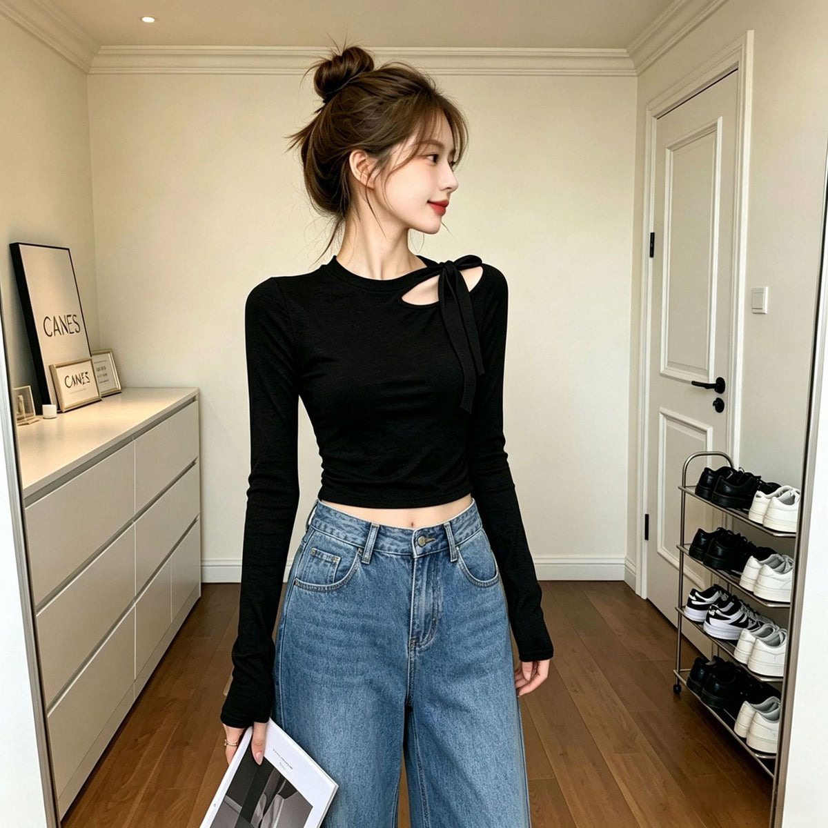 Women's Round Neck Long Sleeve T-Shirt Color Block Slim Fit Soft Top teemdrop