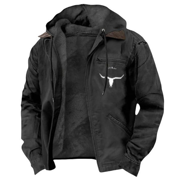 Men's Solid Fleece-Lined Hooded Jacket with Zipper Pocket