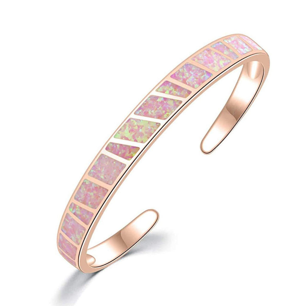 Opal Inlay Geometric Open Cuff Bracelet for Women Jewelry