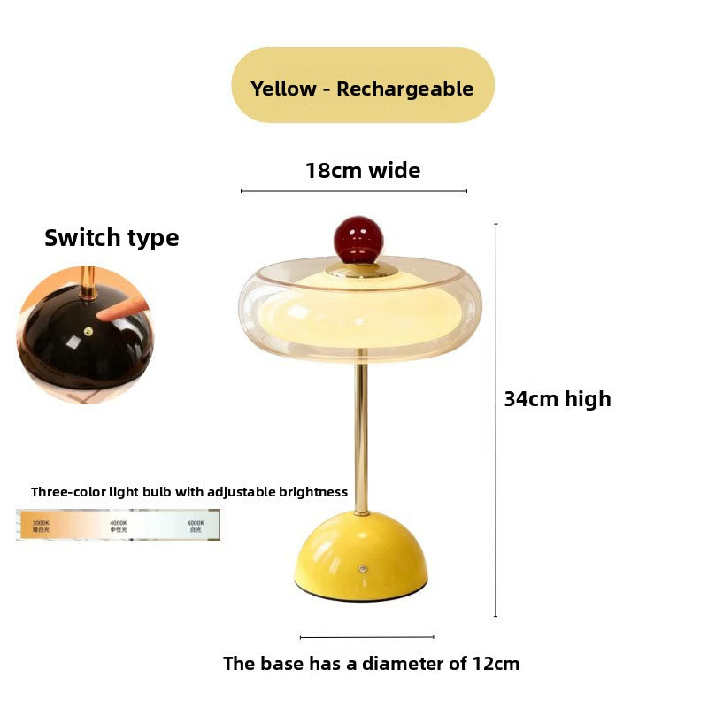 Nordic Cream-Style Rechargeable Table Lamp, Touch Dimming, Metal Base, Bedside Ambient Light