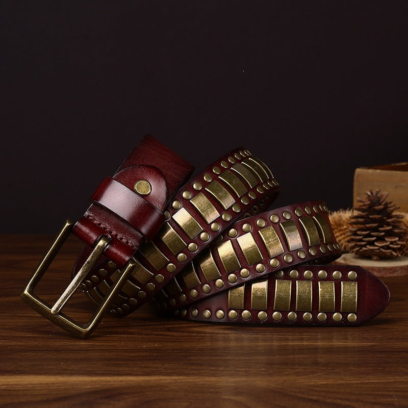 Studded Cowhide Leather Belt for Men