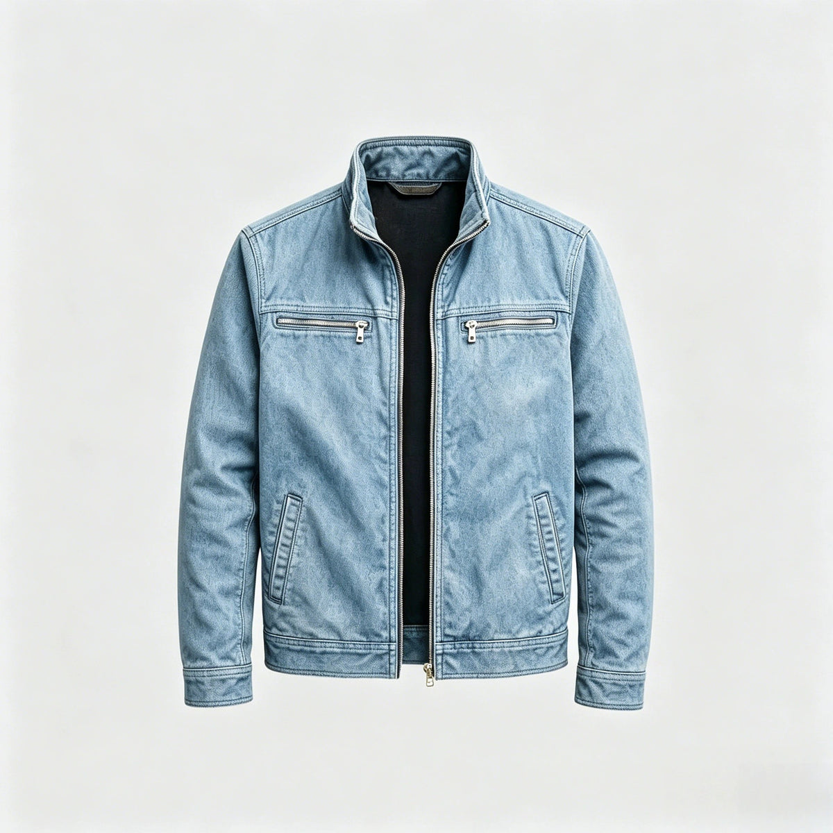 Men's Turn-Down Collar Polyester Leather Look Jacket teemdrop