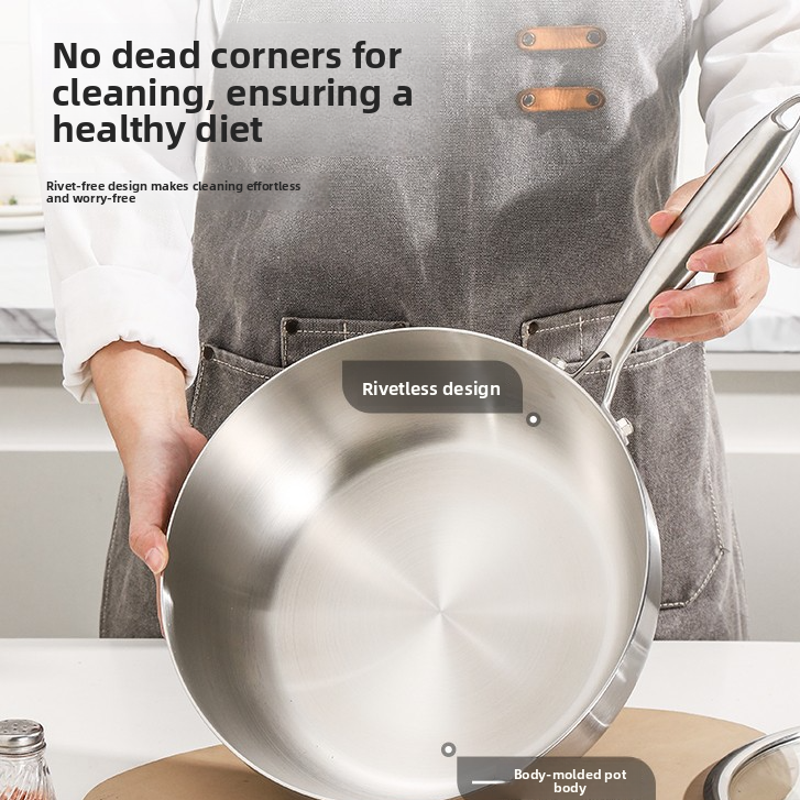 Thickened 304 Stainless Steel Deepened Flat-Bottomed Wok