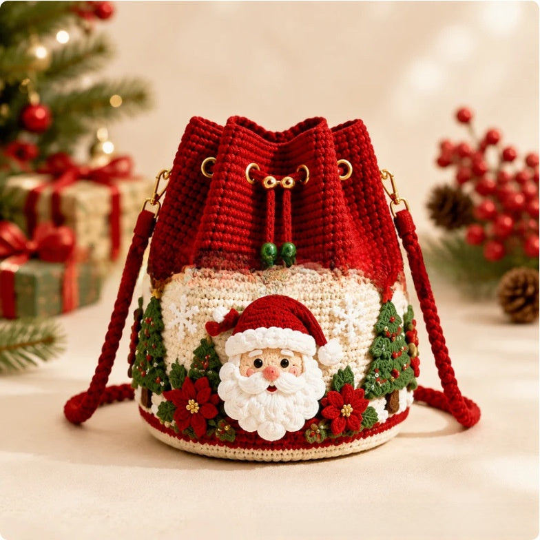 Handmade Crochet Christmas Drawstring Gift Bag Holiday Decoration teemdrop